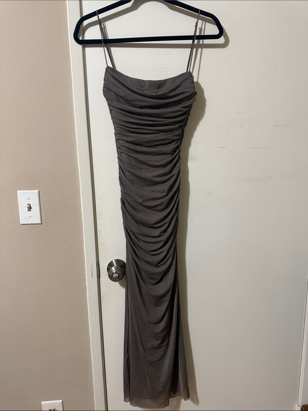 Zara Charcoal Ruched Spaghetti Strap Maxi Dress
